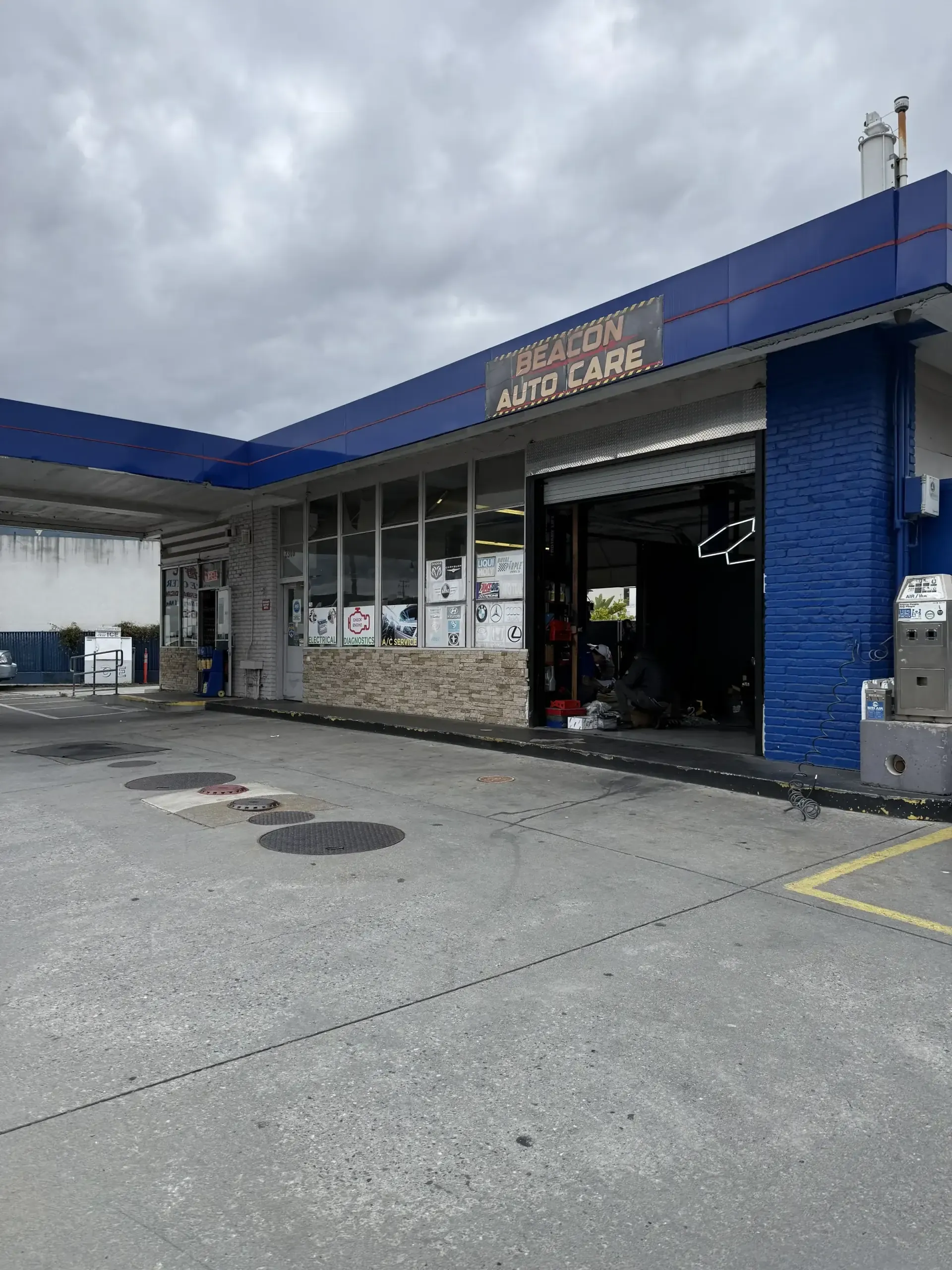 Beacon Auto Care storefront with marquee sign on S El Camino Real in San Mateo, CA