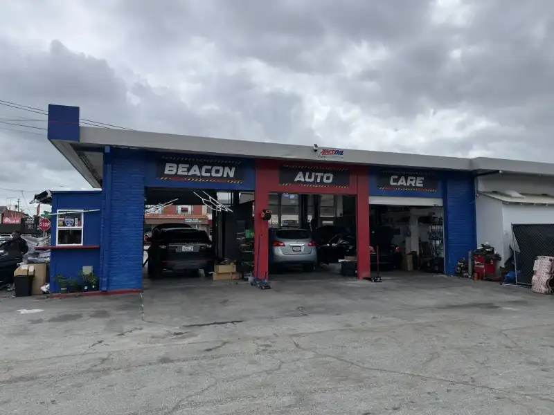 Beacon Auto Care's three-bay garage in San Mateo — the full-service shop behind every repair listed here