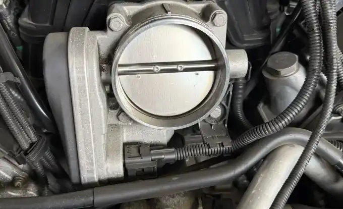 BMW V8 throttle body cleaning with CRC spray cleaner at Beacon Auto Care San Mateo