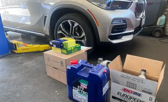 BMW X5 in for European maintenance service at Beacon Auto Care San Mateo
